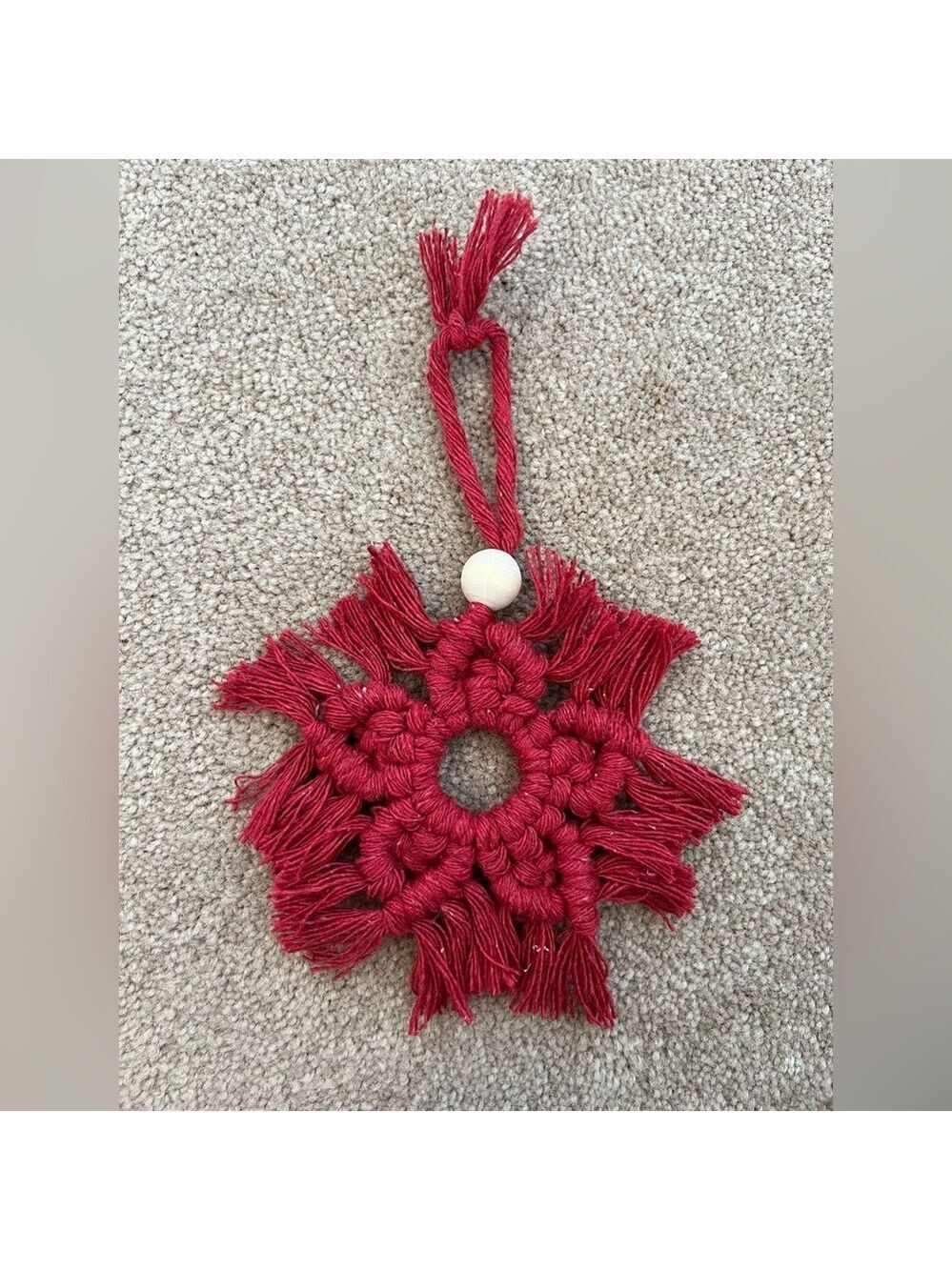Handcrafted Red Macramé Snowflake Christmas Tree Ornament